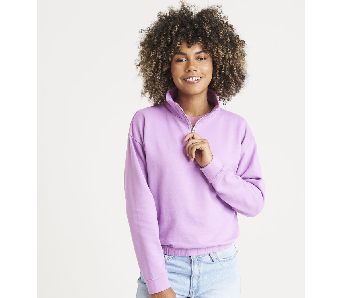 JUST HOODS WOMEN'S CROPPED 1/4 ZIP SWEAT