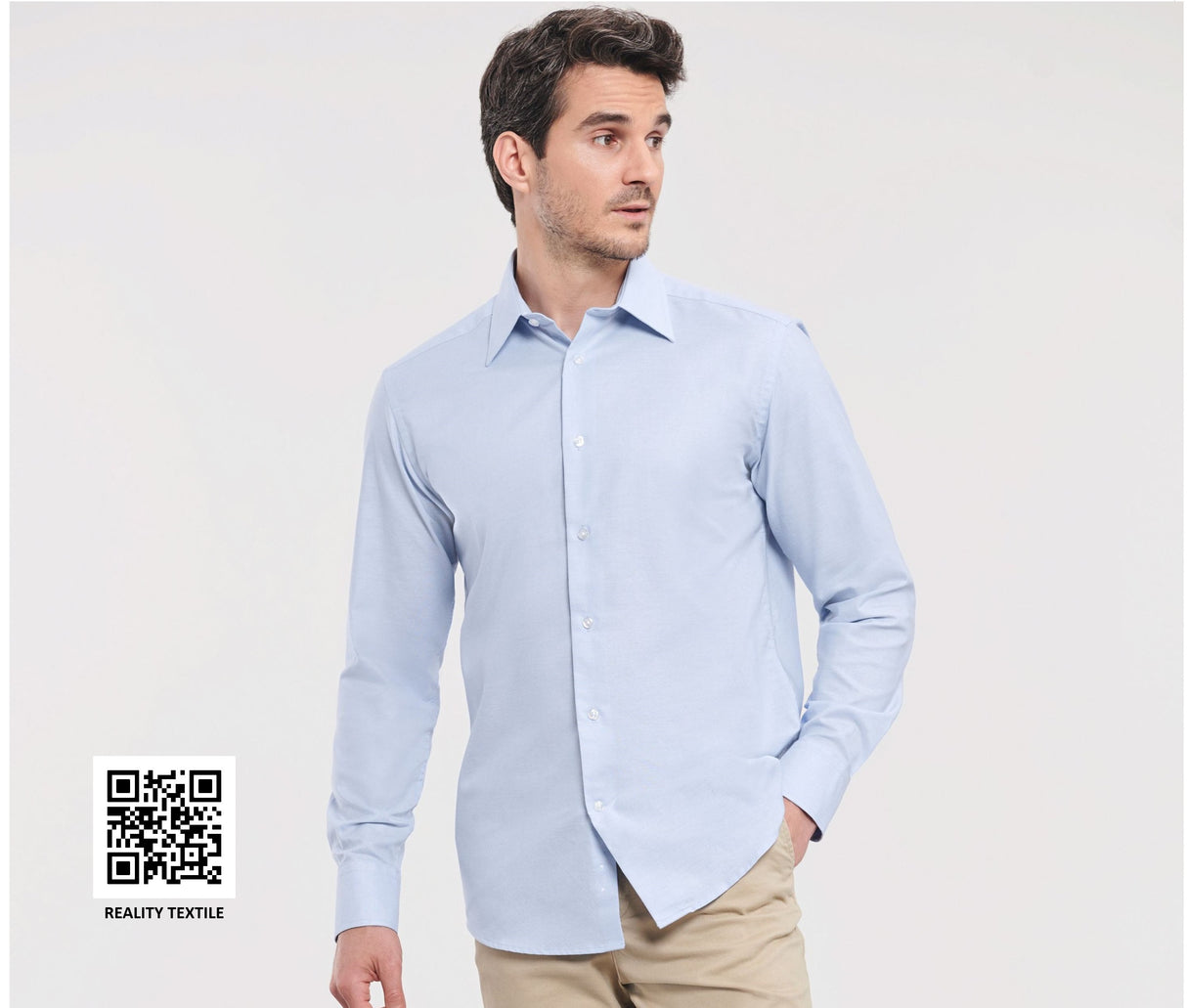 RUSSELL COLLECTION MEN'S LONG SLEEVE TAILORED OXFORD SHIRT