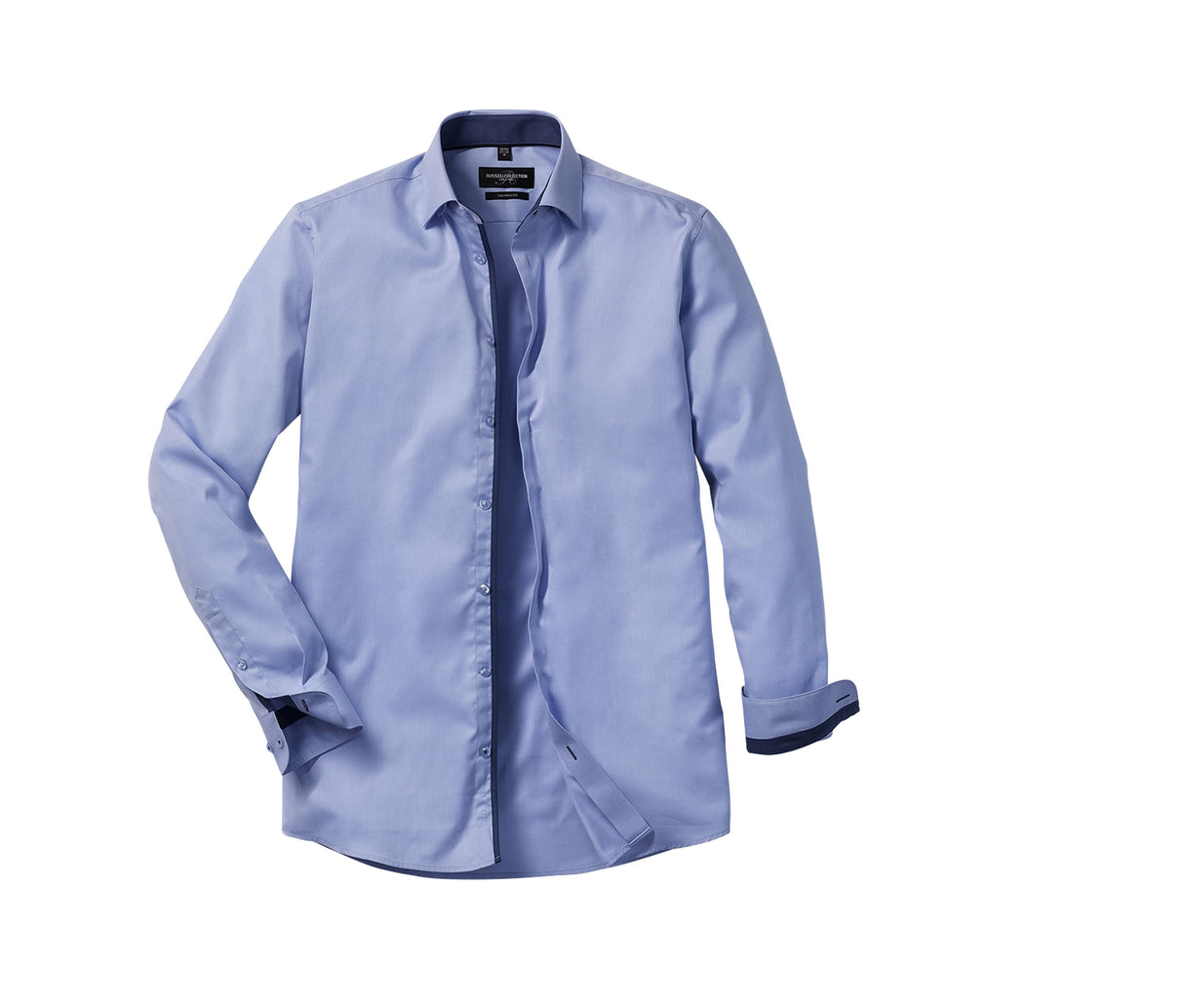 RUSSELL COLLECTION MEN'S LONG SLEEVE TAILORED CONTRAST HERRINGBONE SHIRT